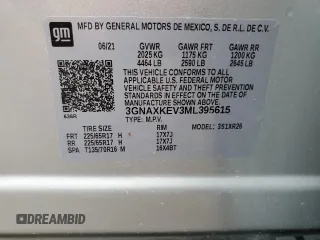 2021 Chevrolet Equinox LT with VIN 3GNAXKEV3ML395615, listed as a Copart auction lot 53641215 with 37,167 mi miles and Salvage title. Bid and sale history available at DreamBid. Image 14.