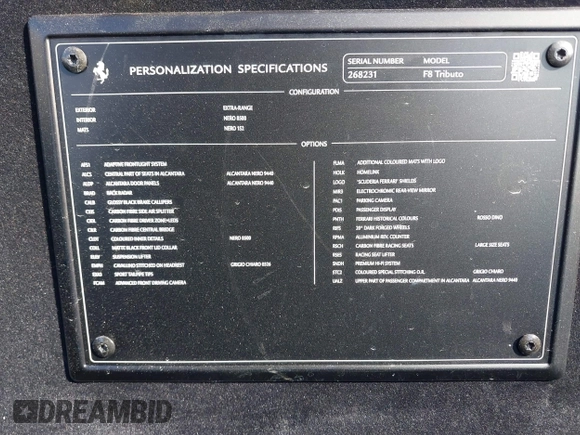 2021 Ferrari F8 z VIN ZFF92LLAXM0268231, wystawiony jako IAAI lot #41442929 z przebiegiem 6157 mil mil oraz . Historia ofert i sprzedaży dostępna na DreamBid. Obrazek 18.