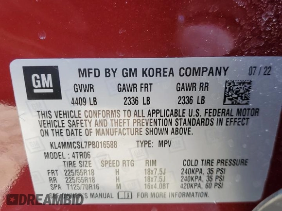 2023 Buick Encore GX Preferred with VIN KL4MMCSL7PB016588, listed as a Copart auction lot 89173855 with 32,119 mi miles and Salvage title. Bid and sale history available at DreamBid. Image 14.