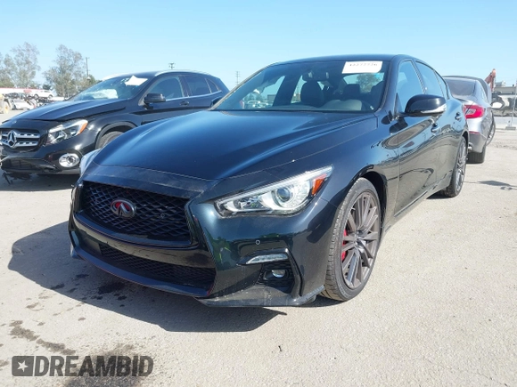 2024 Infiniti Q50 Red Sport 400 with VIN JN1FV7DP6RM660306, listed as a IAAI auction lot 42272726 with 962 mi miles and . Bid and sale history available at DreamBid. Image 2.
