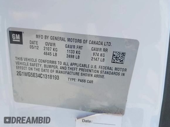 2012 Chevrolet Impala LT Fleet with VIN 2G1WG5E34C1318193, listed as a IAAI auction lot 41761474 with 140,000 mi miles and . Bid and sale history available at DreamBid. Image 9.