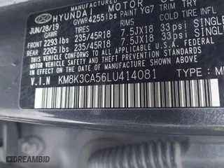 2020 Hyundai Kona Limited with VIN KM8K3CA56LU414081, listed as a IAAI auction lot 41489928 with 63,090 mi miles. Bid and sale history available at carsss.com. Image 9.