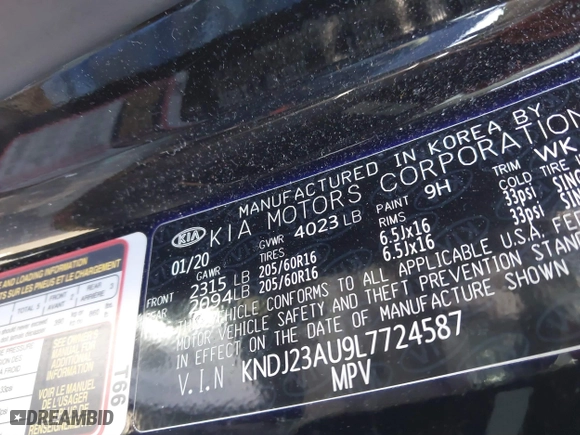 2020 Kia Soul LX with VIN KNDJ23AU9L7724587, listed as a IAAI auction lot 41817193 with 51,023 mi miles. Bid and sale history available at carsss.com. Image 9.