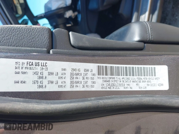 2020 Jeep Grand Cherokee Limited with VIN 1C4RJEBG1LC191510, listed as a IAAI auction lot 42044131 with 29,565 mi miles and . Bid and sale history available at DreamBid. Image 9.