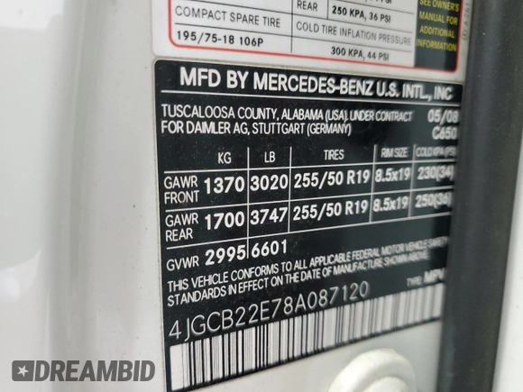 2008 Mercedes-Benz R 3.0L with VIN 4JGCB22E78A087120, listed as a Copart auction lot 72170894 with 194,830 mi miles and Salvage title. Bid and sale history available at DreamBid. Image 13.
