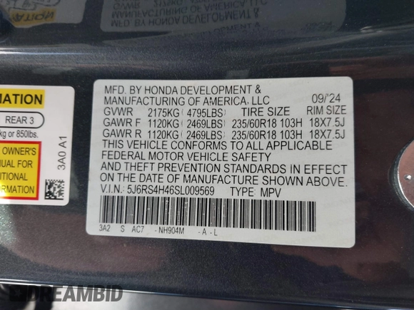 2025 Honda CR-V EX with VIN 5J6RS4H46SL009569, listed as a IAAI auction lot 41362283 with 2,753 mi miles and . Bid and sale history available at DreamBid. Image 9.