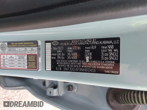 2022 Hyundai Santa Cruz SEL Premium z VIN 5NTJDDAF3NH012433, wystawiony jako IAAI lot #41922462 z przebiegiem 72 880 mil mil oraz . Historia ofert i sprzedaży dostępna na DreamBid. Obrazek 9.