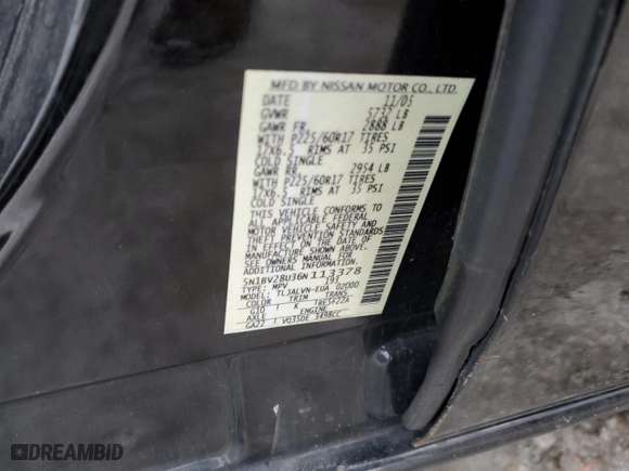 2006 Nissan Quest S Special Edition with VIN 5N1BV28U36N113378, listed as a Copart auction lot 88160125 with NaN miles and Salvage Title. Bid and sale history available at carsss.com. Image 13.
