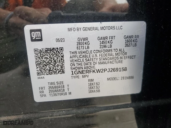 2023 Chevrolet Traverse LS with VIN 1GNERFKW2PJ269158, listed as a Copart auction lot 50383185 with 23,590 mi miles and Salvage Title. Bid and sale history available at carsss.com. Image 13.