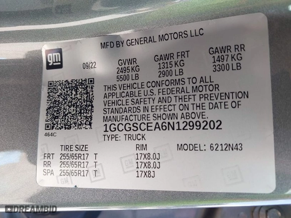 2022 Chevrolet Colorado 2WD LT with VIN 1GCGSCEA6N1299202, listed as a IAAI auction lot 41634986 with 39,762 mi miles. Bid and sale history available at carsss.com. Image 9.
