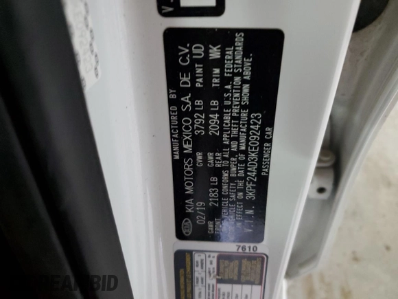 2019 Kia Forte LXS z VIN 3KPF24AD3KE092423, wystawiony jako Copart lot #55334595 z przebiegiem 55 747 mil mil oraz Szkoda całkowita • Salvage title. Historia ofert i sprzedaży dostępna na DreamBid. Obrazek 12.