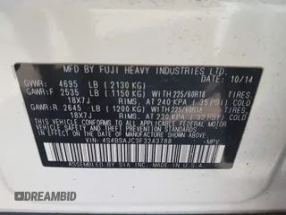 2015 Subaru Outback Limited with VIN 4S4BSAJC3F3243788, listed as a IAAI auction lot 42170391 with 104,118 mi miles and . Bid and sale history available at DreamBid. Image 9.