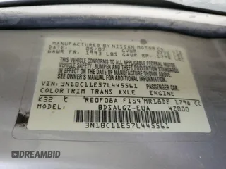 2007 Nissan Versa SL with VIN 3N1BC11E57L445561, listed as a Copart auction lot 53709695 with 143,925 mi miles and Salvage title. Bid and sale history available at DreamBid. Image 13.