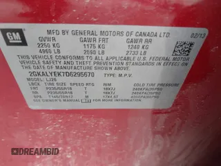 2013 GMC Terrain Denali with VIN 2GKALYEK7D6295670, listed as a IAAI auction lot 41965391 with 103,004 mi miles and . Bid and sale history available at DreamBid. Image 9.