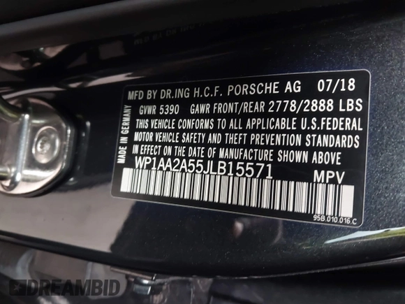 2018 Porsche Macan with VIN WP1AA2A55JLB15571, listed as a IAAI auction lot 41720835 with 63,770 mi miles. Bid and sale history available at carsss.com. Image 9.