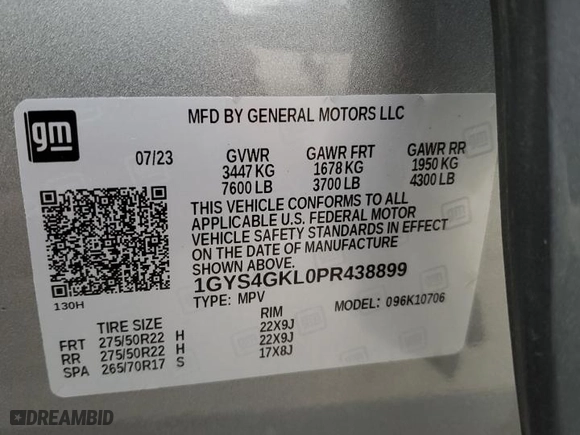 2023 Cadillac Escalade 4WD Sport Platinum with VIN 1GYS4GKL0PR438899, listed as a Copart auction lot 86210984 with 0 mi miles and Salvage Title. Bid and sale history available at carsss.com. Image 14.