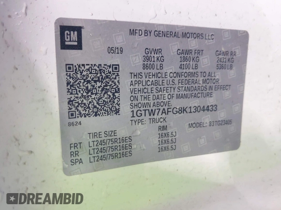 2019 GMC Savana Cargo z VIN 1GTW7AFG8K1304433, wystawiony jako IAAI lot #42219322 z przebiegiem 172 315 mil mil oraz . Historia ofert i sprzedaży dostępna na DreamBid. Obrazek 9.