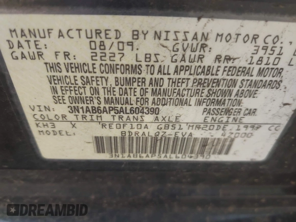 2010 Nissan Sentra S с VIN 3N1AB6AP5AL604390, выставлен на аукционе IAAI как лот 42443632 с пробегом 122 084 миль миль и . История ставок и продаж доступна на DreamBid. Изображение 9.