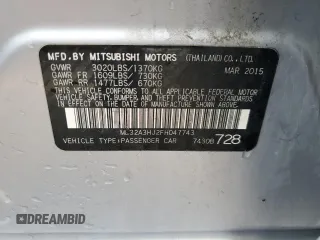 2015 Mitsubishi Mirage DE z VIN ML32A3HJ2FH047743, wystawiony jako Copart lot #58861625 z przebiegiem 117 016 mil mil oraz Czysty tytuł • Clean title. Historia ofert i sprzedaży dostępna na DreamBid. Obrazek 12.