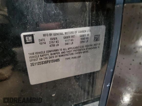 2015 Chevrolet Impala LT с VIN 2G1125S36F9159485, выставлен на аукционе Copart как лот 61269415 с пробегом 117 318 миль миль и Списание • Salvage title. История ставок и продаж доступна на DreamBid. Изображение 12.