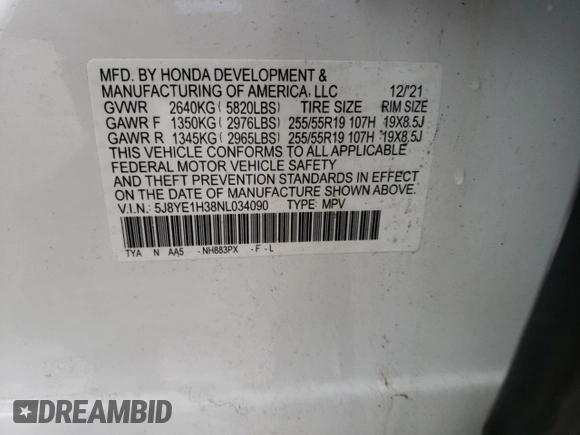 2022 Acura MDX with VIN 5J8YE1H38NL034090, listed as a Copart auction lot 38883593 with 14,062 mi miles. Bid and sale history available at carsss.com. Image 13.