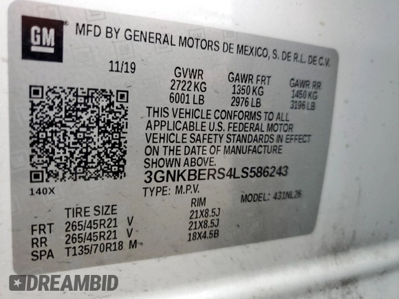 2020 Chevrolet Blazer RS z VIN 3GNKBERS4LS586243, wystawiony jako Copart lot #55514245 z przebiegiem 47 365 mil mil oraz Szkoda całkowita • Salvage title. Historia ofert i sprzedaży dostępna na DreamBid. Obrazek 14.