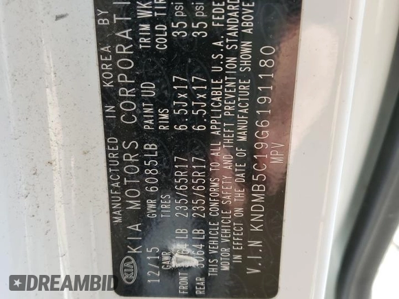 2016 Kia Sedona LX with VIN KNDMB5C19G6191180, listed as a Copart auction lot 51495165 with 119,778 mi miles and Salvage Title. Bid and sale history available at carsss.com. Image 13.