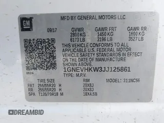 2018 Chevrolet Traverse LT z VIN 1GNEVHKW3JJ125861, wystawiony jako IAAI lot #41876184 z przebiegiem 95 223 mil mil oraz . Historia ofert i sprzedaży dostępna na DreamBid. Obrazek 9.