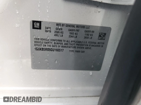 2016 Cadillac CT6 AWD with VIN 1G6KB5RS6GU166517, listed as a Copart auction lot 80736304 with 60,261 mi miles and Salvage title. Bid and sale history available at DreamBid. Image 12.