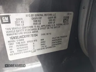 2015 Chevrolet Suburban LT with VIN 1GNSCJKCXFR175154, listed as a IAAI auction lot 42280418 with 227,373 mi miles and . Bid and sale history available at DreamBid. Image 9.