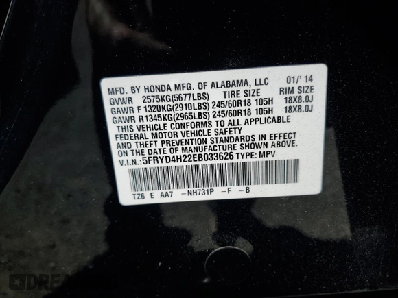 2014 Acura MDX z VIN 5FRYD4H22EB033626, wystawiony jako Copart lot #56412005 z przebiegiem 105 639 mil mil oraz Szkoda całkowita • Salvage title. Historia ofert i sprzedaży dostępna na DreamBid. Obrazek 13.
