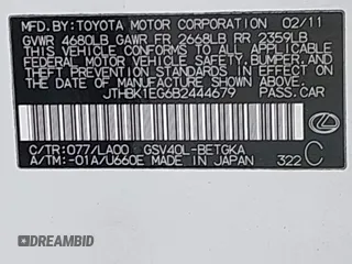 2011 Lexus ES with VIN JTHBK1EG6B2444679, listed as a IAAI auction lot 42181070 with 192,416 mi miles. Bid and sale history available at carsss.com. Image 9.