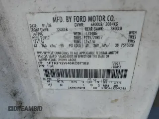 2008 Ford F-150 XL with VIN 1FTRF12W48KC87162, listed as a Copart auction lot 63225535 with 234,055 mi miles and Clean title. Bid and sale history available at DreamBid. Image 12.