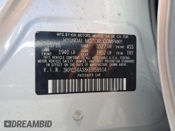 2019 Hyundai Accent SE with VIN 3KPC24A38KE059914, listed as a Copart auction lot 64839653 with 46,119 mi miles. Bid and sale history available at carsss.com. Image 12.