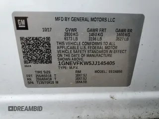 2018 Chevrolet Traverse LS with VIN 1GNEVFKW5JJ145405, listed as a Copart auction lot 71058774 with 129,885 mi miles and Salvage Title. Bid and sale history available at carsss.com. Image 13.