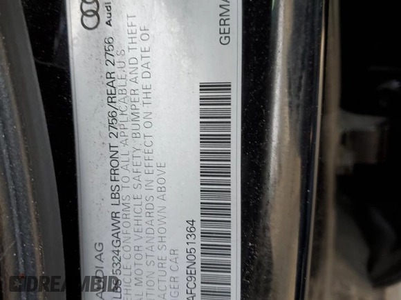 2014 Audi A6 3.0T Prestige with VIN WAUHGAFC9EN051364, listed as a Copart auction lot 42772255 with 0 mi miles and Non Repairable. Bid and sale history available at carsss.com. Image 12.