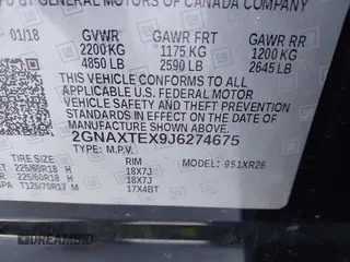2018 Chevrolet Equinox LT with VIN 2GNAXTEX9J6274675, listed as a IAAI auction lot 41682122 with 97,600 mi miles. Bid and sale history available at carsss.com. Image 9.