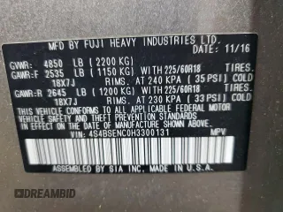 2017 Subaru Outback Limited with VIN 4S4BSENC0H3300131, listed as a Copart auction lot 59600195 with 97,306 mi miles and Salvage title. Bid and sale history available at DreamBid. Image 14.
