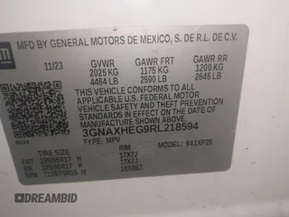 2024 Chevrolet Equinox LS with VIN 3GNAXHEG9RL218594, listed as a IAAI auction lot 41719829 with 20,120 mi miles and . Bid and sale history available at DreamBid. Image 9.