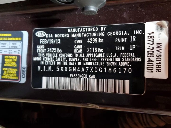 2013 Kia Optima EX with VIN 5XXGN4A7XDG186170, listed as a Copart auction lot 56256065 with 112,866 mi miles and Clean title. Bid and sale history available at DreamBid. Image 12.