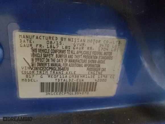 2016 Nissan Versa Note SV with VIN 3N1CE2CP9GL354070, listed as a Copart auction lot 84474614 with 193,878 mi miles and Salvage Title. Bid and sale history available at carsss.com. Image 13.