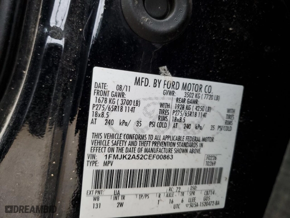 2012 Ford Expedition EL Limited with VIN 1FMJK2A52CEF00863, listed as a Copart auction lot 47523125 with 187,842 mi miles and Salvage Title. Bid and sale history available at carsss.com. Image 13.