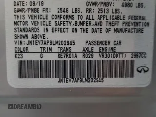 2020 Infiniti Q50 Luxe z VIN JN1EV7AP9LM202945, wystawiony jako Copart lot #54520065 z przebiegiem 87 689 mil mil oraz Szkoda całkowita • Salvage title. Historia ofert i sprzedaży dostępna na DreamBid. Obrazek 12.