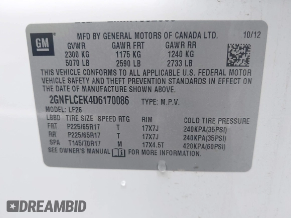 2013 Chevrolet Equinox LS z VIN 2GNFLCEK4D6170086, wystawiony jako IAAI lot #42113796 z przebiegiem 102 203 mil mil oraz . Historia ofert i sprzedaży dostępna na DreamBid. Obrazek 9.