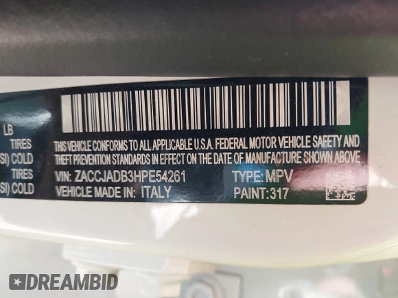 2017 Jeep Renegade Limited z VIN ZACCJADB3HPE54261, wystawiony jako IAAI lot #42028152 z przebiegiem 80 723 mil mil oraz . Historia ofert i sprzedaży dostępna na DreamBid. Obrazek 9.