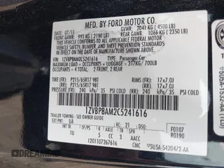 2012 Ford Mustang V6 Premium with VIN 1ZVBP8AM2C5241616, listed as a IAAI auction lot 39532874 with 182,263 mi miles. Bid and sale history available at carsss.com. Image 9.