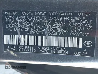 2007 Toyota Prius with VIN JTDKB20U173258165, listed as a IAAI auction lot 42066288 with 219,307 mi miles. Bid and sale history available at carsss.com. Image 9.