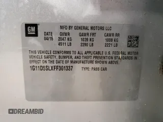 2015 Chevrolet Malibu LT with VIN 1G11D5SLXFF301337, listed as a Copart auction lot 54158065 with 78,501 mi miles and Clean Title. Bid and sale history available at DreamBid. Image 12.