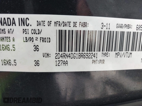 2011 Dodge Grand Caravan SXT with VIN 2D4RN4DG1BR692241, listed as a IAAI auction lot 41914443 with 167,591 mi miles and . Bid and sale history available at DreamBid. Image 9.