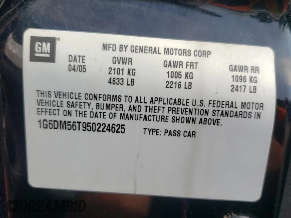 2005 Cadillac CTS with VIN 1G6DM56T950224625, listed as a Copart auction lot 69457774 with Not Provided miles and Salvage Title. Bid and sale history available at DreamBid. Image 12.